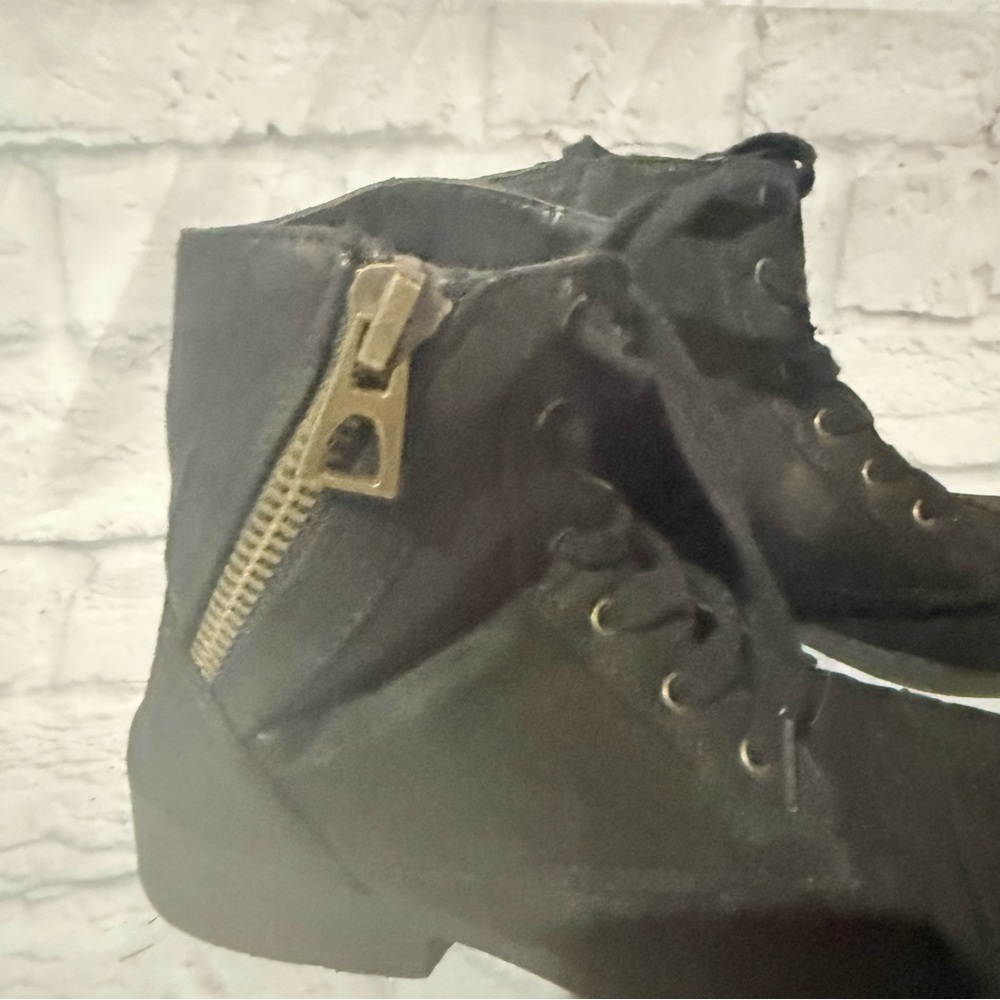 Black Lace-Up Ankle Boots with Side Zipper - Picture 2 of 4